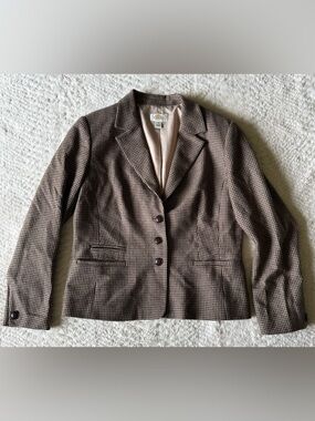 Talbots Brown Houndstooth Wool-Blend Blazer